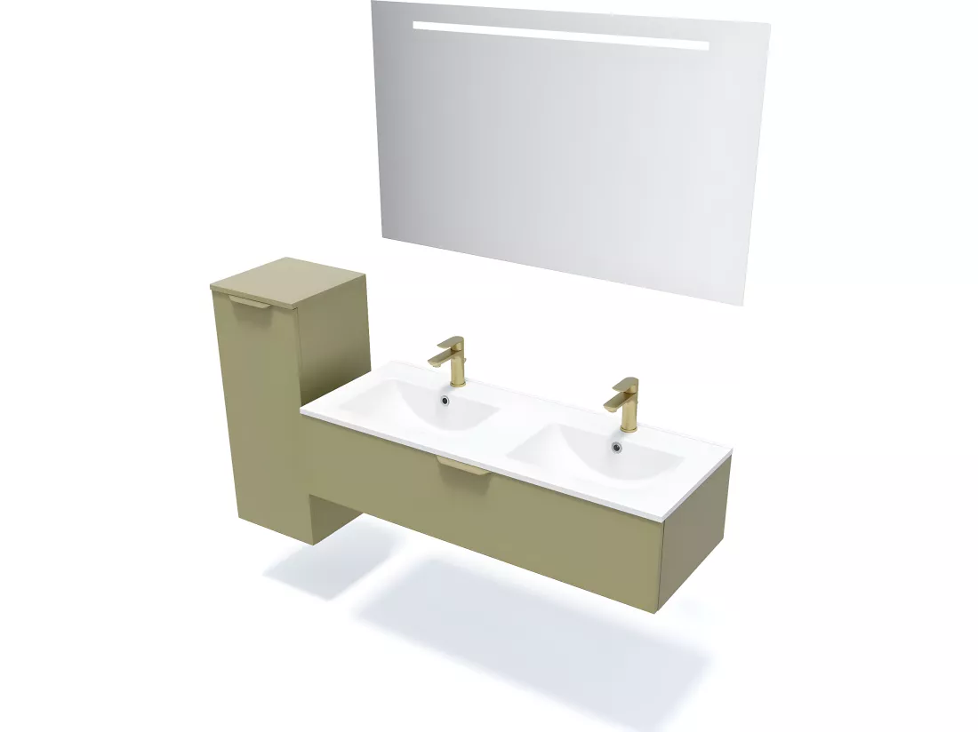 Meuble de salle de bain suspendu double vasque intégrée 120cm 1 tiroir Vert olive - Venice