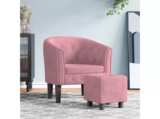 Fauteuil avec repose-pied rose velours