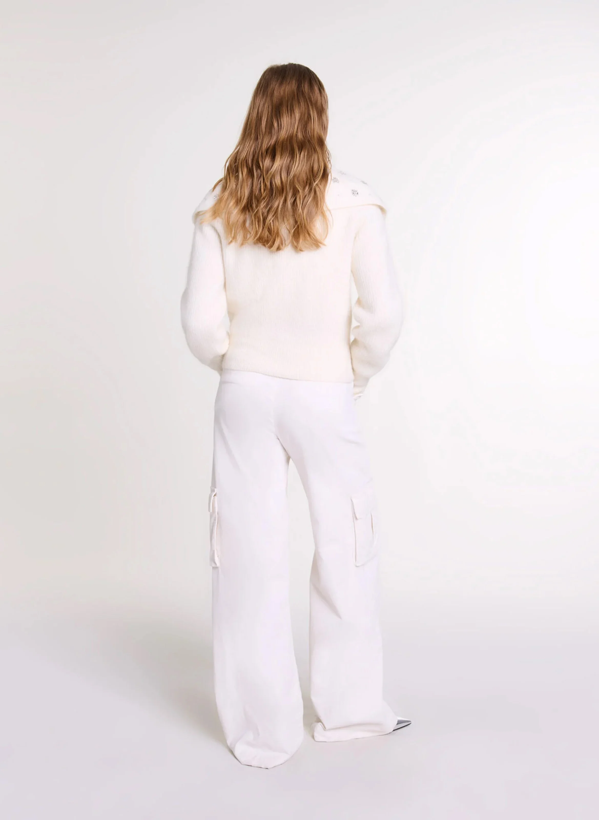 Cardigan droit en laine mélangée | Beige