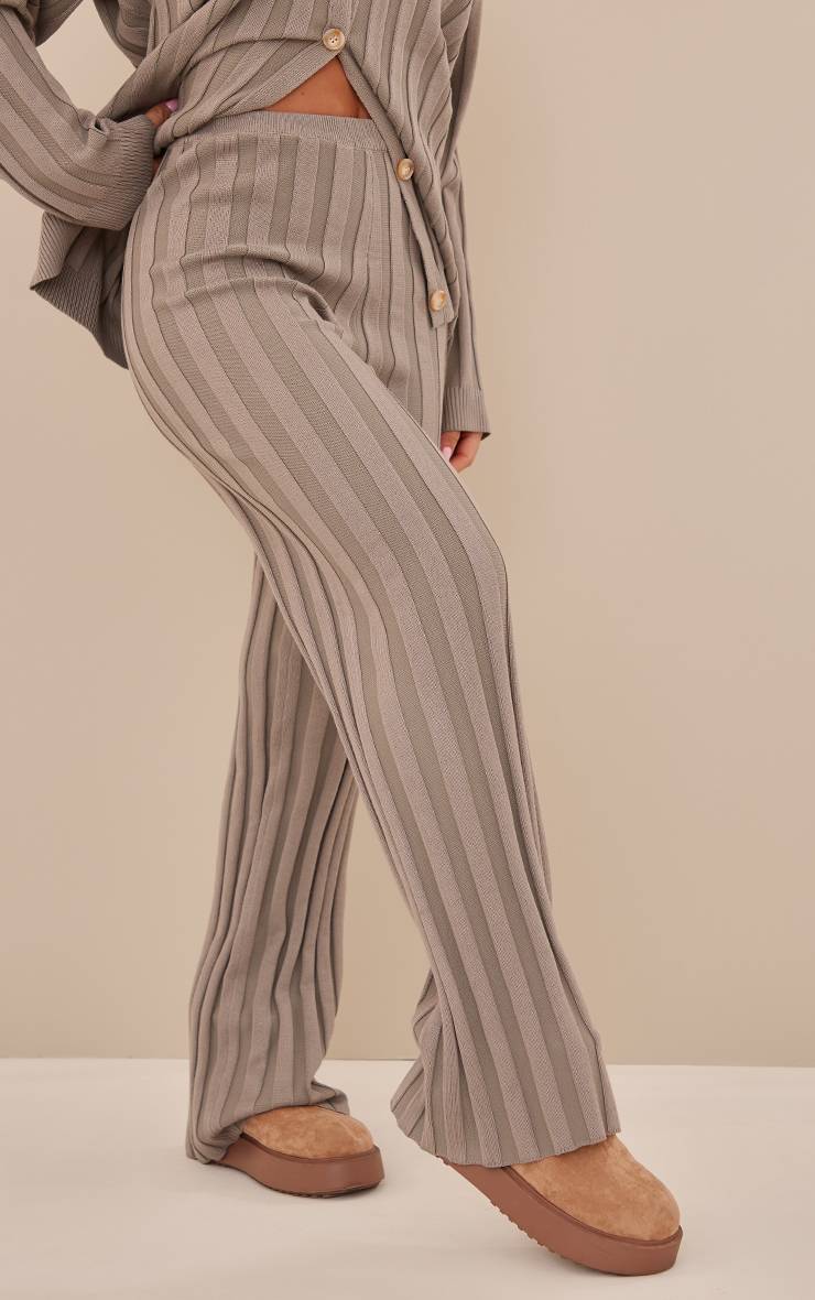 Kaki Pantalon En Maille À Larges Côtes