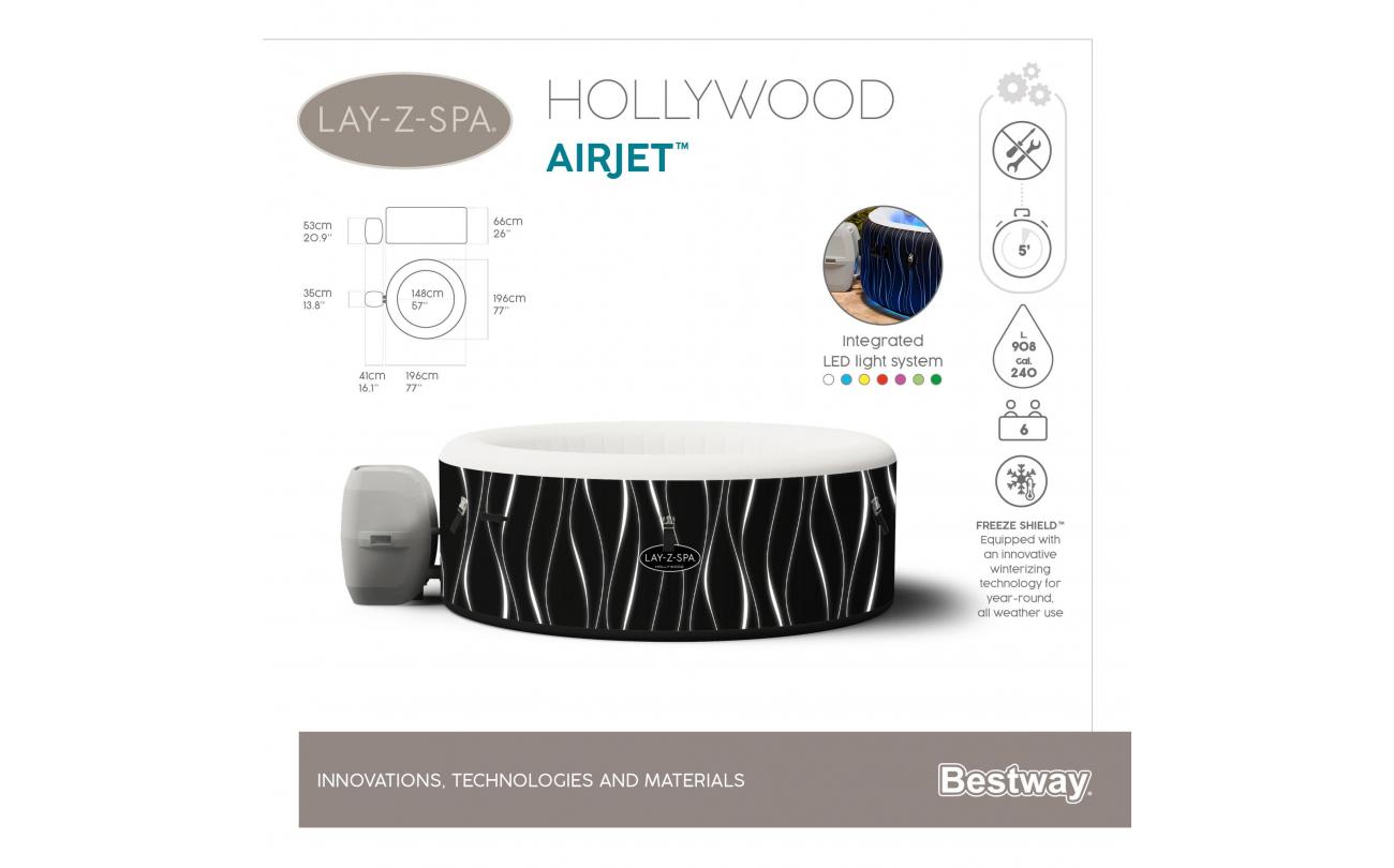 Lay-Z-Spa Hollywood 196x66cm met LED licht