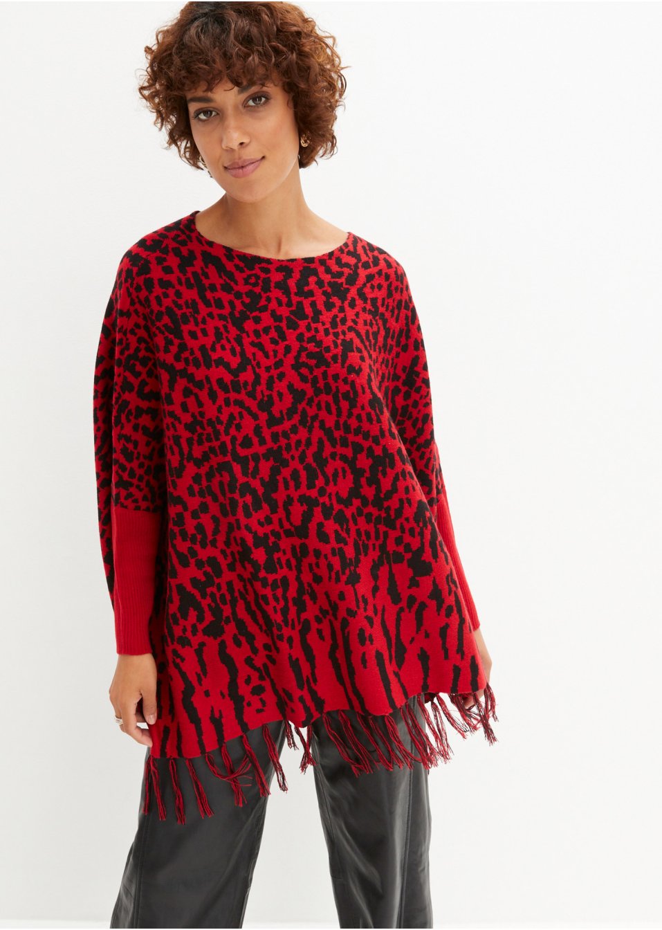 Pull poncho à motif animal