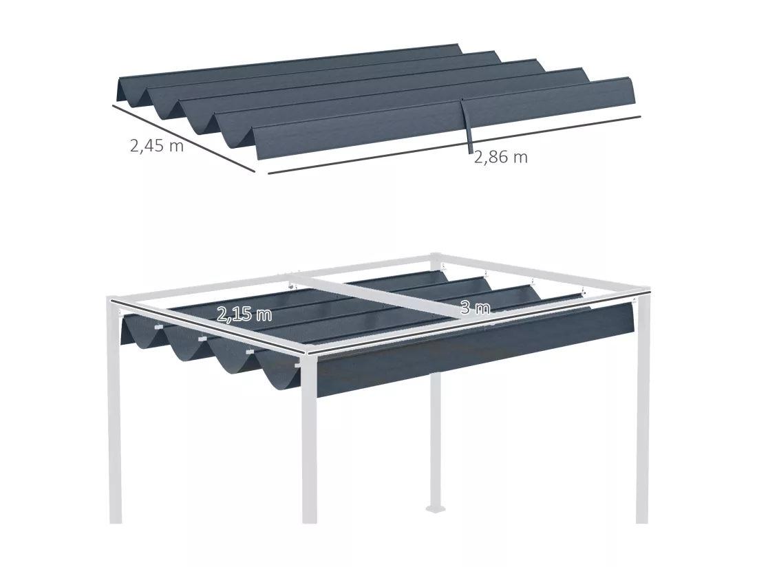 Toile de rechange pour pergola rétractable 3 x 2,15 m polyester haute densité 180 g/m² anti-UV30+ gris