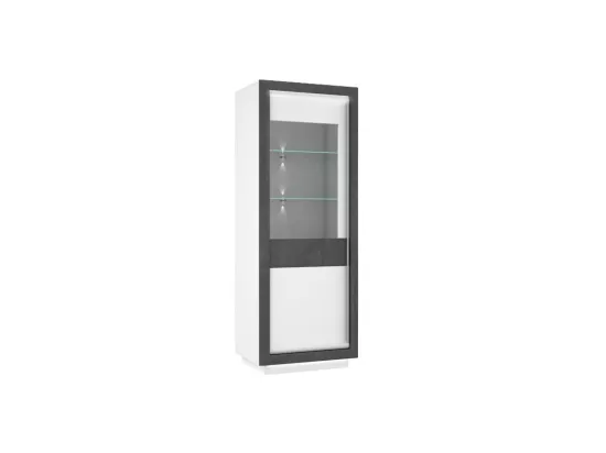 Colonne vitrine 1 porte blanc laqué et décor béton avec LED - CALVI