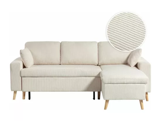 Canapé d'angle 4 places réversible et convertible Maria scandinave en velours côtelé fin - Beige - L227 x 147 x 89cm - Loungitude