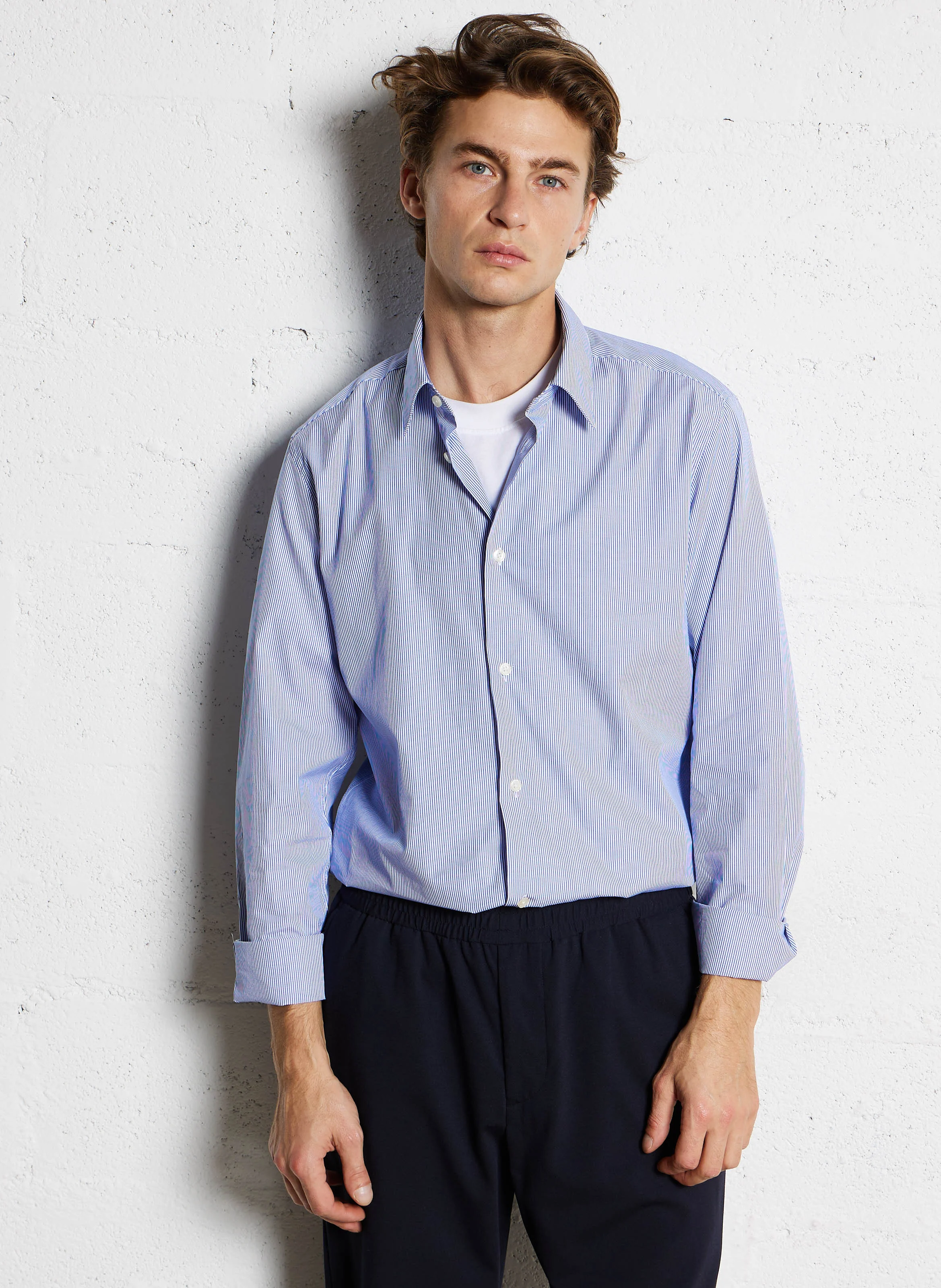 CAYUR - Chemise slim rayée en coton | Bleu