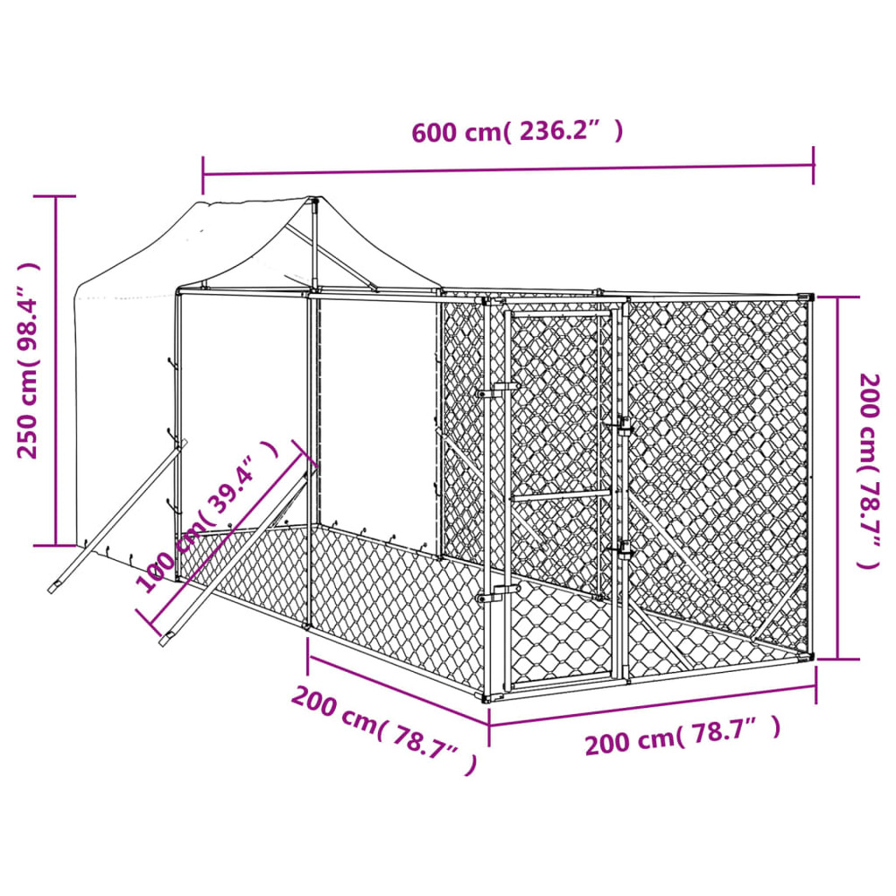 Chenil d'extérieur pour chiens avec toit argenté 2x6x2,5 m