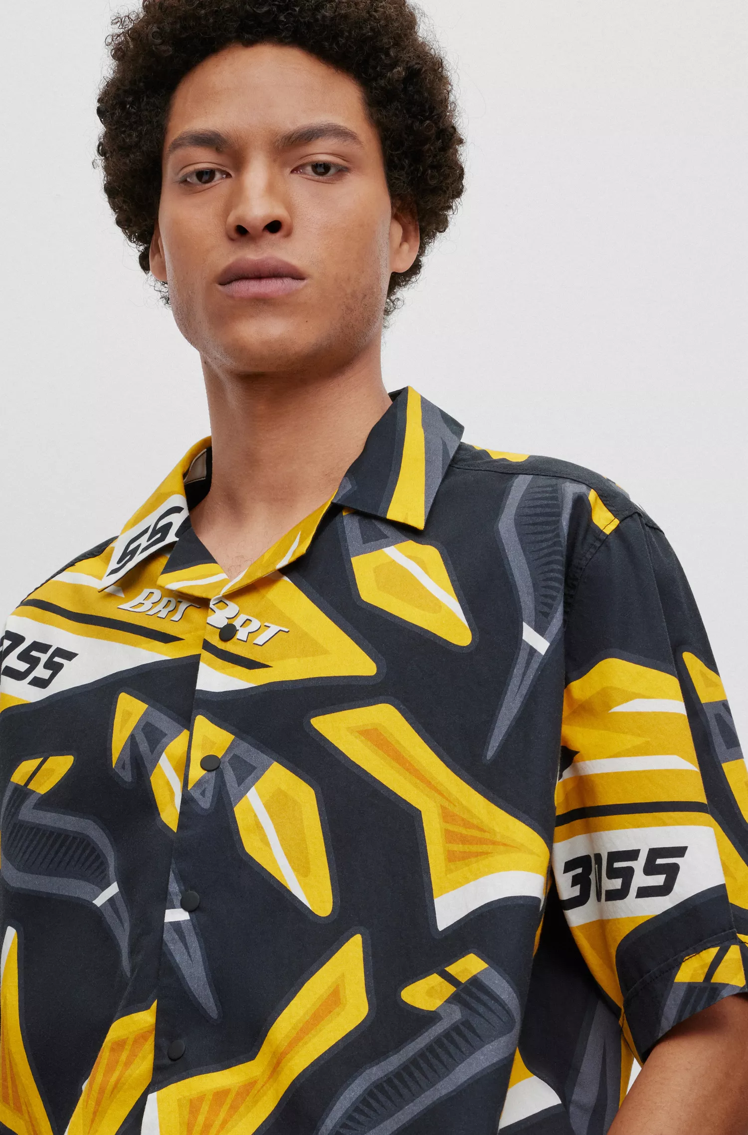 Camisa BOSS laranja de modelagem relaxada em popeline de algodão estampado.