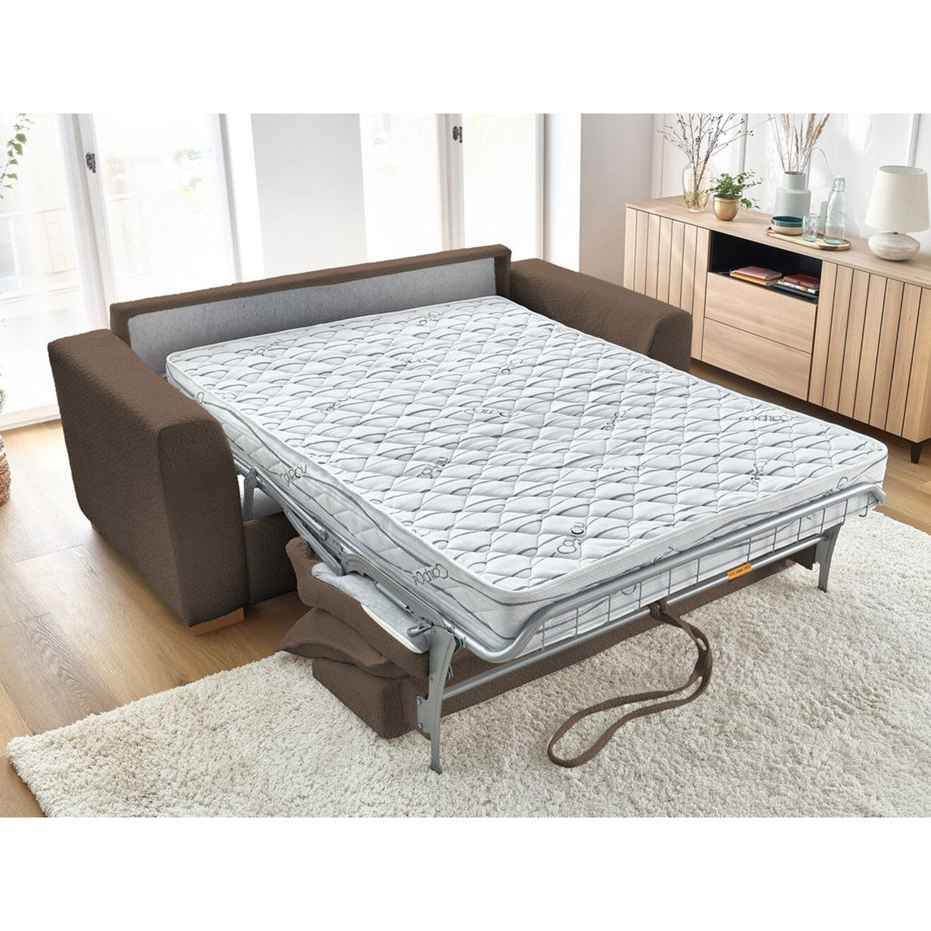 Bobochic Canapé convertible express augustin bouclette marron  - 205x96x97 cm