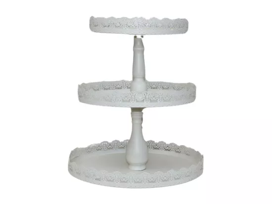 Plateau à 3 étages pour gateaux en zinc blanc 35 x 28 x 4 cm