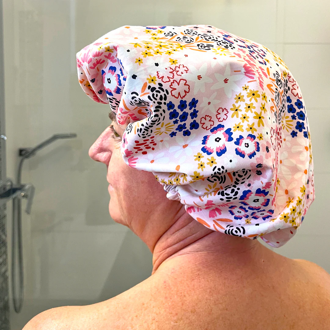 Bonnet Charlotte de douche en coton - Version 1 - Adulte / Jardin bohème
