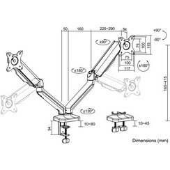 Bras support double, longueur du bras: 450 mm, noir