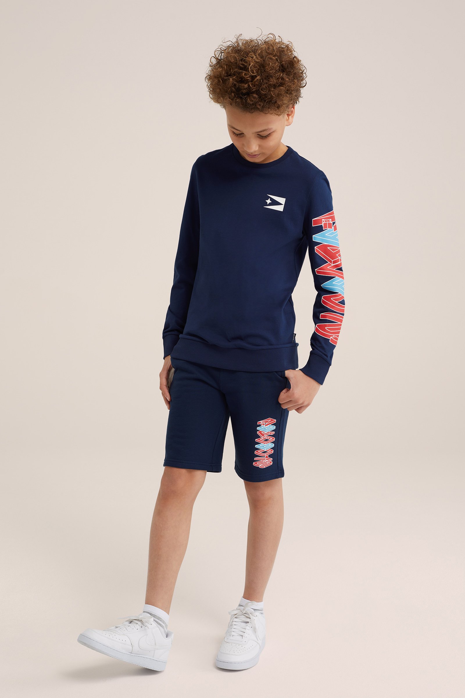 Jongens sweatshort met opdruk Bad Boys Donkerblauw