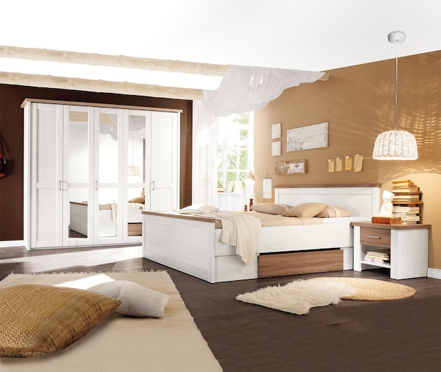 Kleiderschrank Luca Pinie-Optik Weiß 241 x 212 x 62 cm