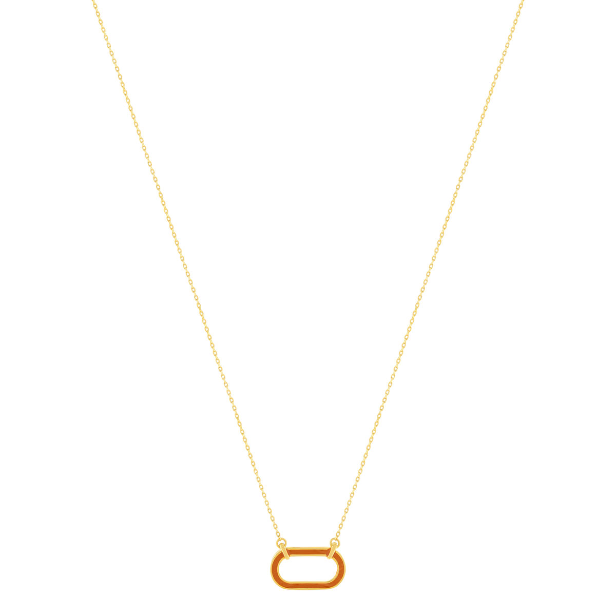 Collier plaqué or motif ovale laque blanche 45cm.