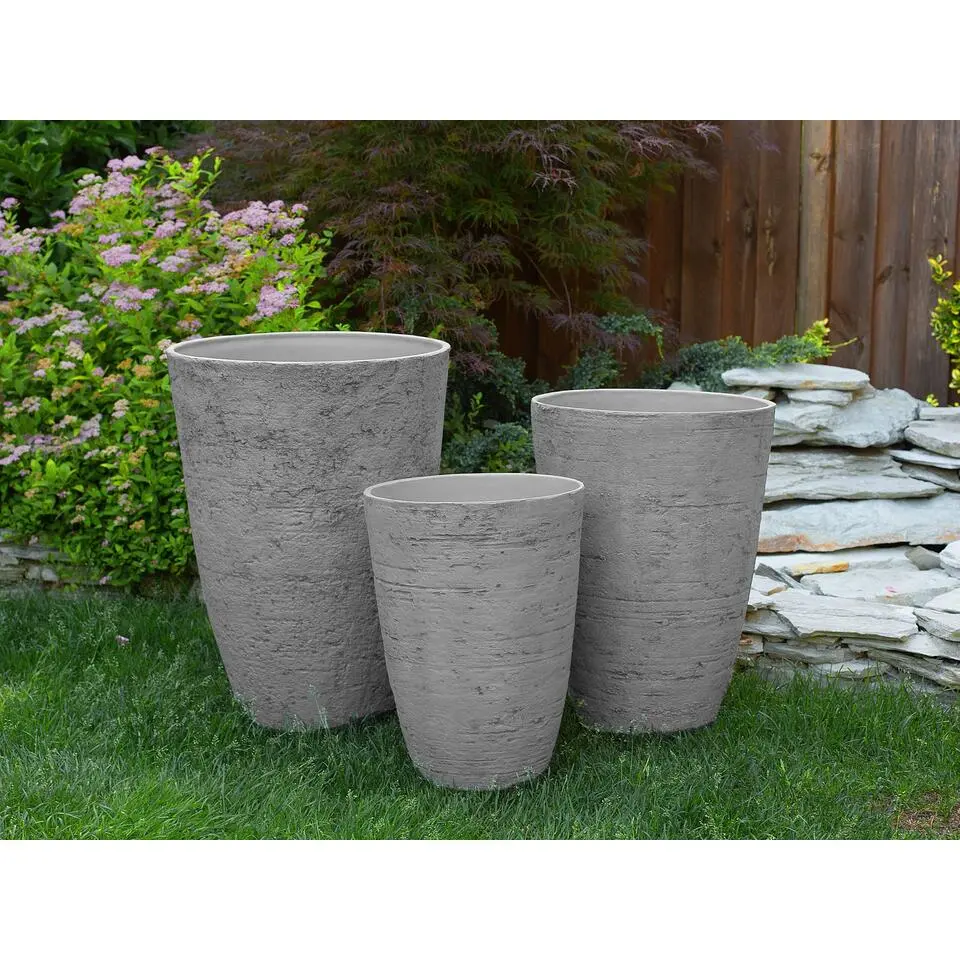 CAMIA - Bloempot set van 2 L - Grijs - Stenenmix