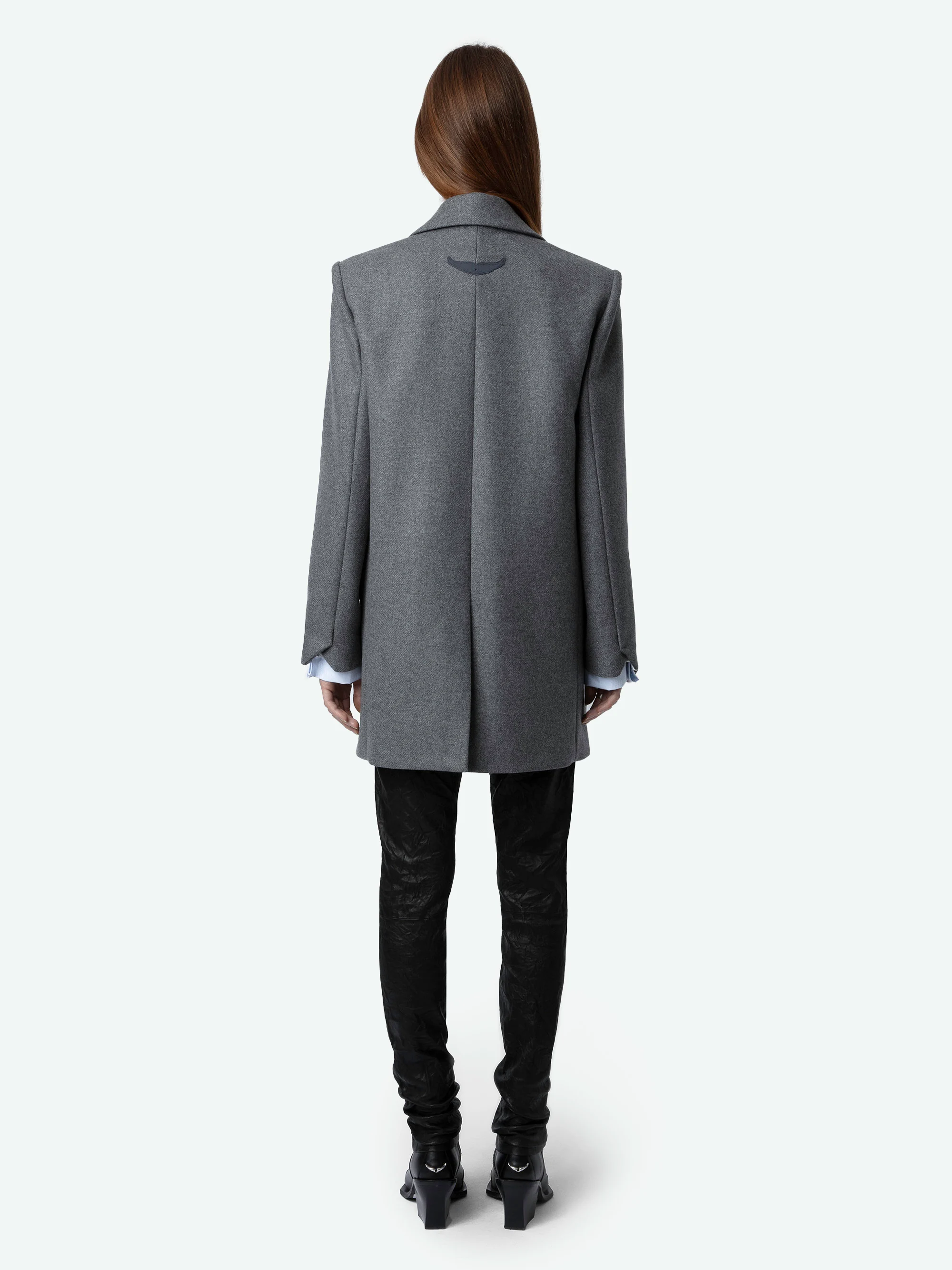 VIOLET - Manteau court col tailleur en laine vierge mélangée | Bleu