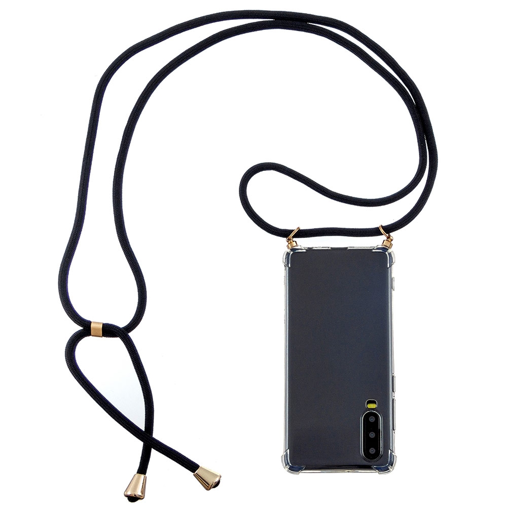 Huawei P30 Necklace Gummi Hülle Air Cushion Fallschutz   Handykette (150cm) - Schwarz / Gold