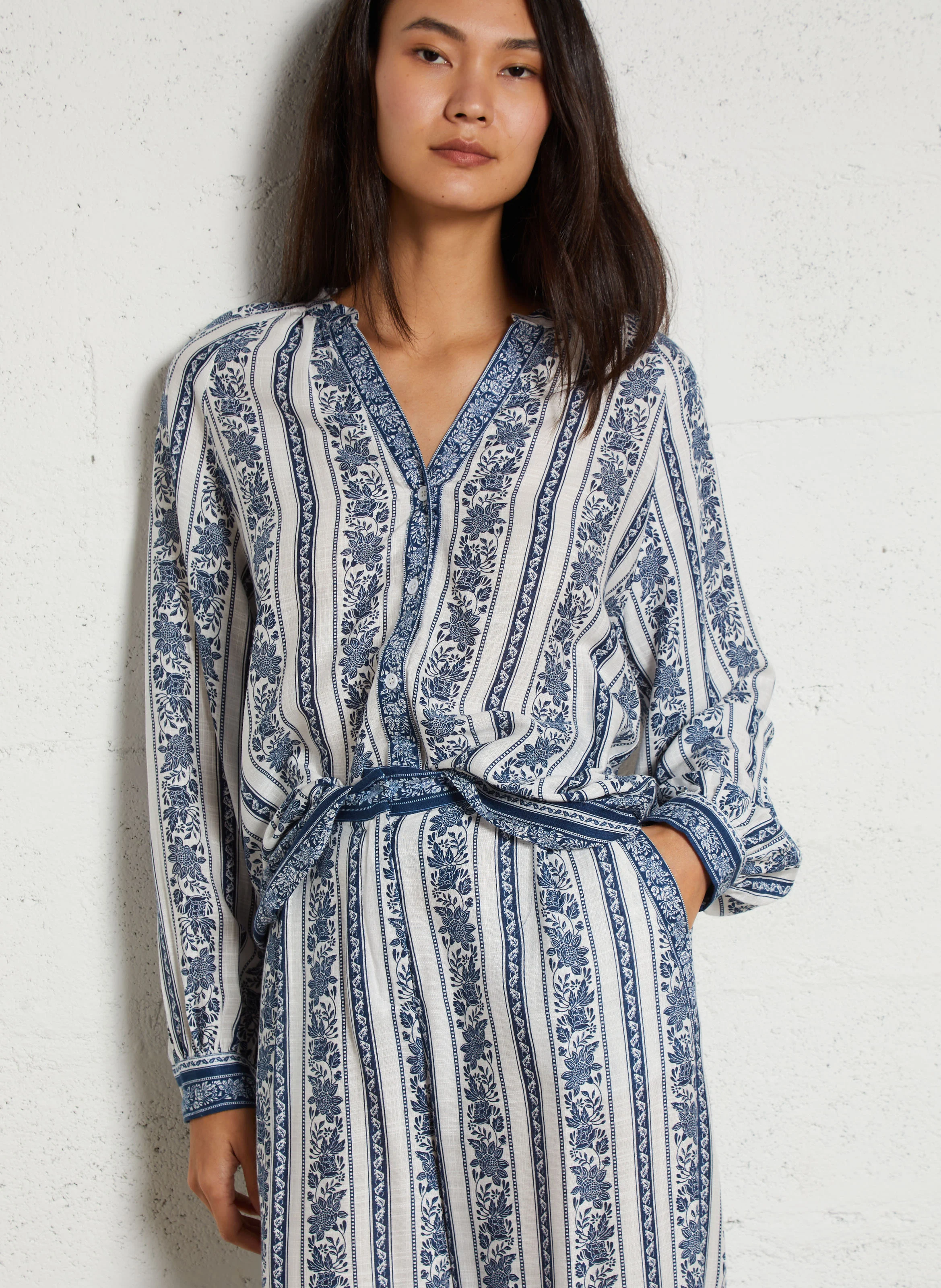 BEATA - Blouse droite imprimée| Bleu