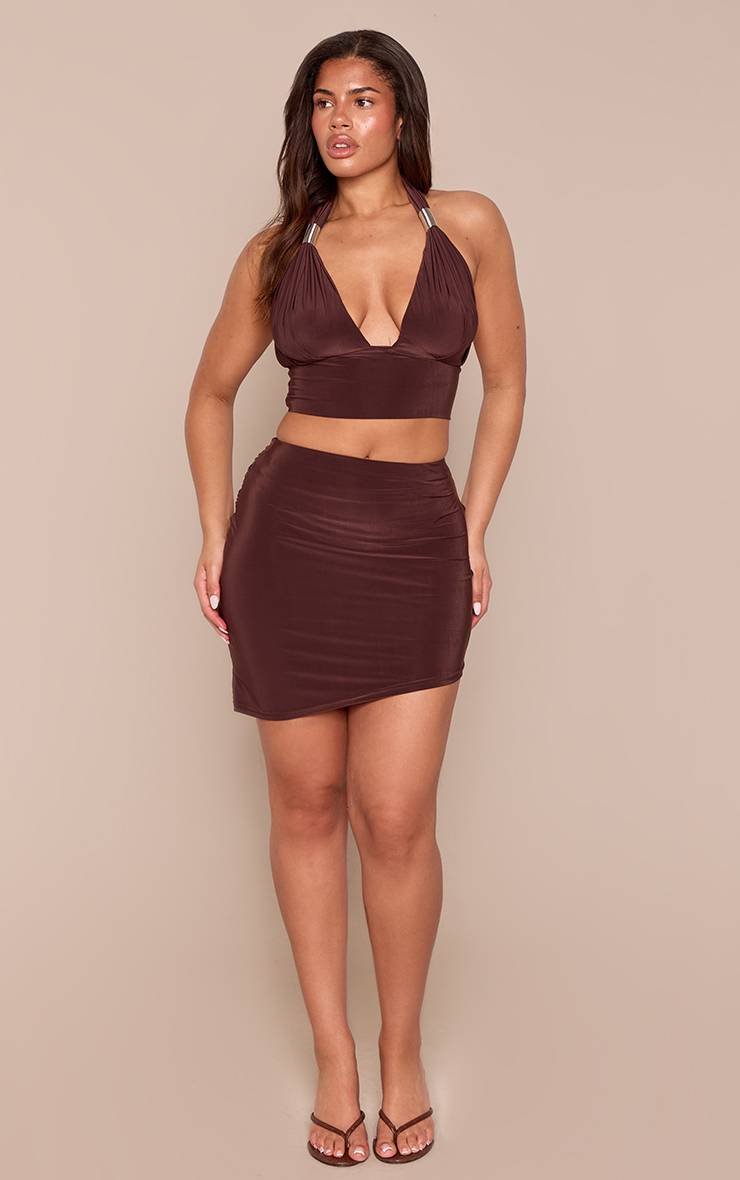 Chocolat Jupe Mini Asymétrique Ajustée Avec Détail De Bordure Co-ord