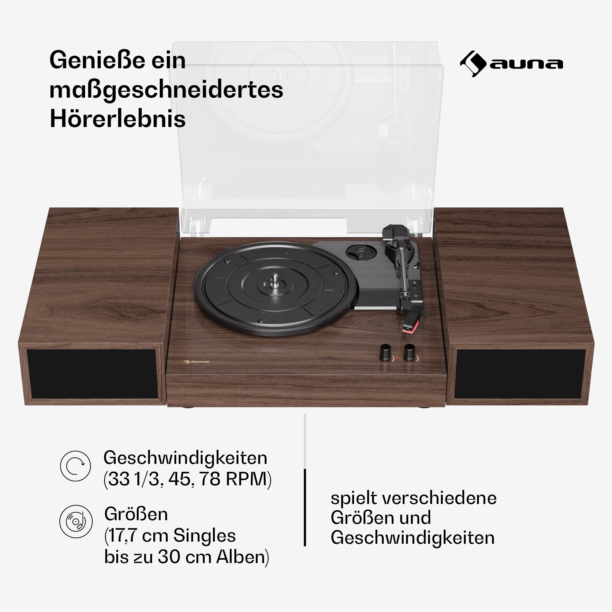 TT-Play 2x10W BT RCA-Out 3 speed Plattenspieler Schallplattenspieler 3 Geschwindigkeiten Bluetooth