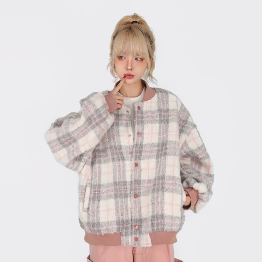 MELLO - Geruit oversized enkelrijgs honkbaljack