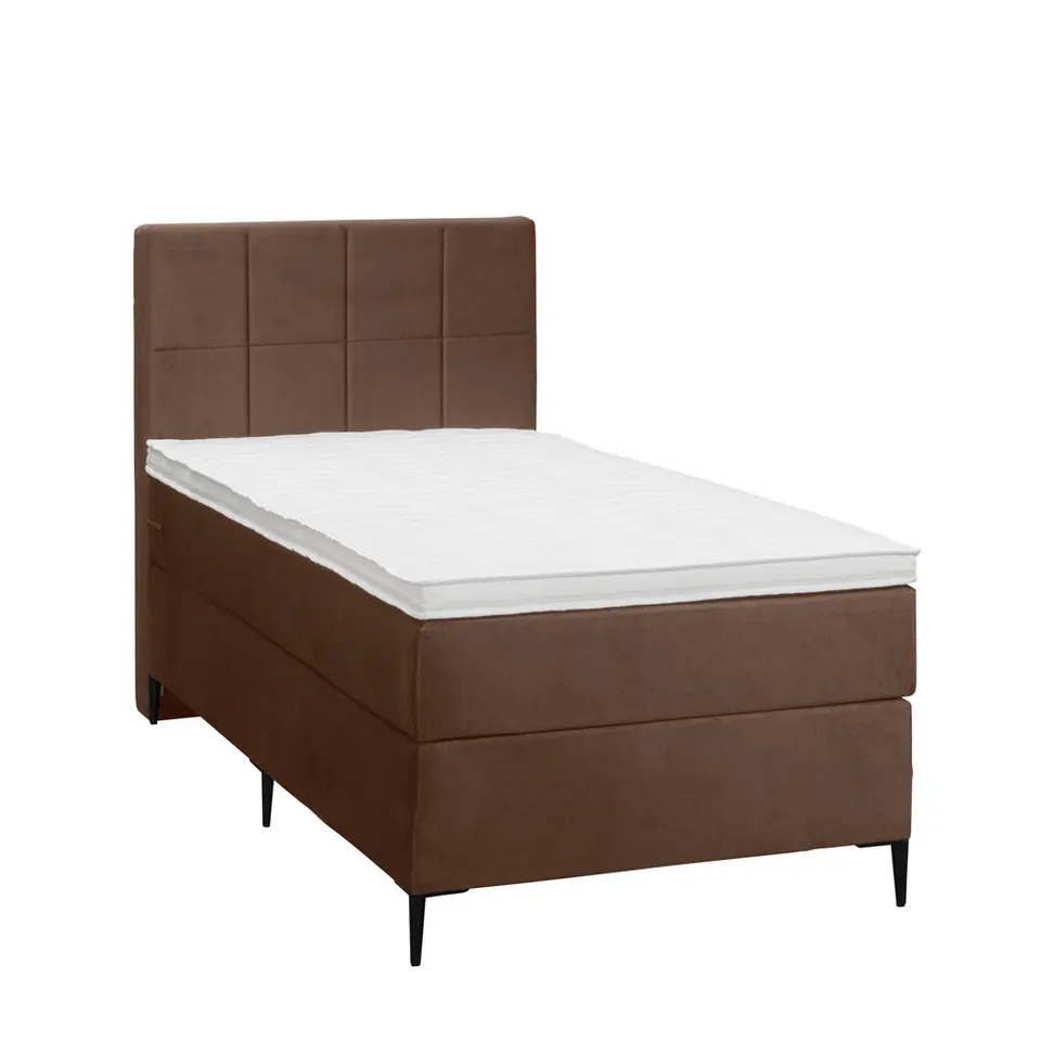 Boxspring Liv geblokt - bruin - 90x200 cm - slanke poot