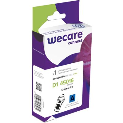 WECARE - Ruban d'étiquettes auto-adhésives pour DYMO - D1 45016 - 1 rouleau (12 mm x 7 m) - fond bleu écriture noire