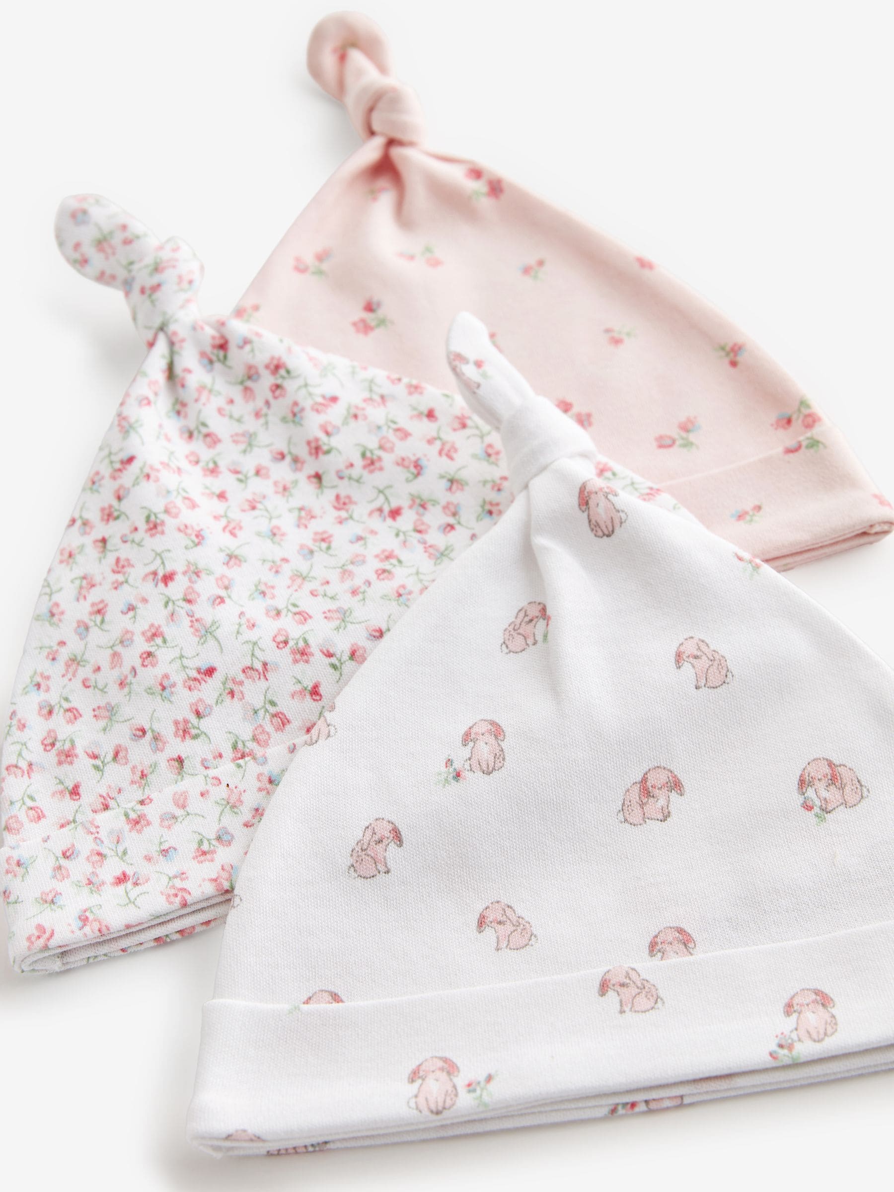 Roze - Verpakking van 3 baby mutsen met strik bovenop (0-12mnd)
