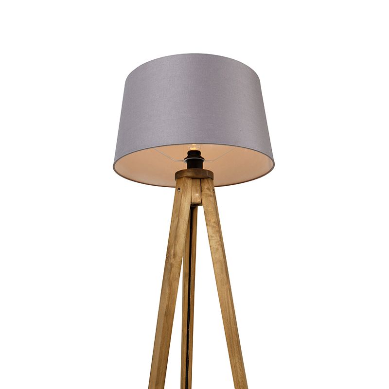 Landelijke tripod vintage hout met linnen kap donkergrijs 45 cm - Tripod Classic