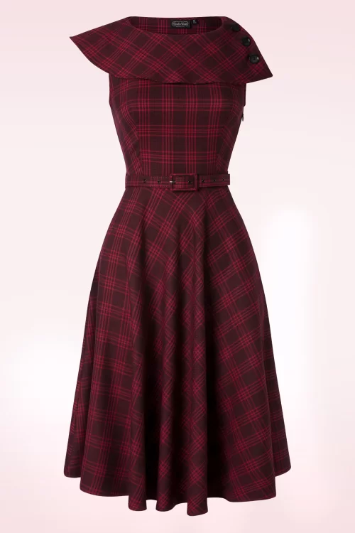 Vixen Wide Collar Plaid swing jurk in rood