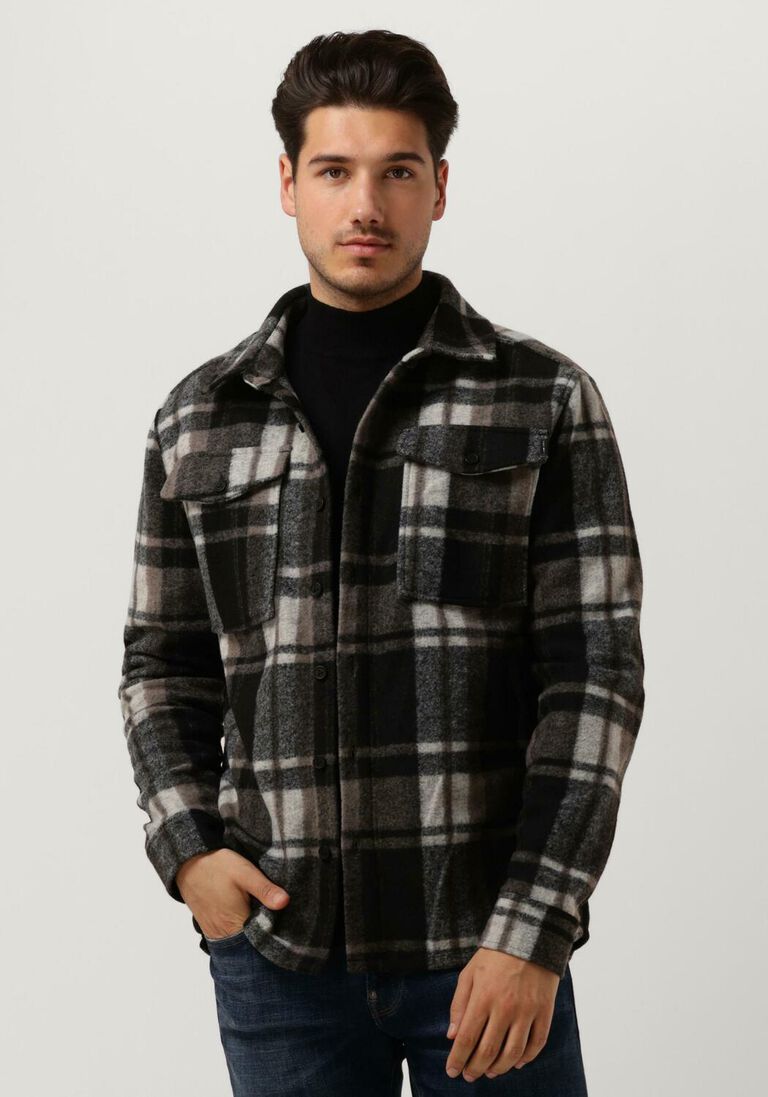 PUREWHITE zwarte purewhite overshirt check wool look shirt