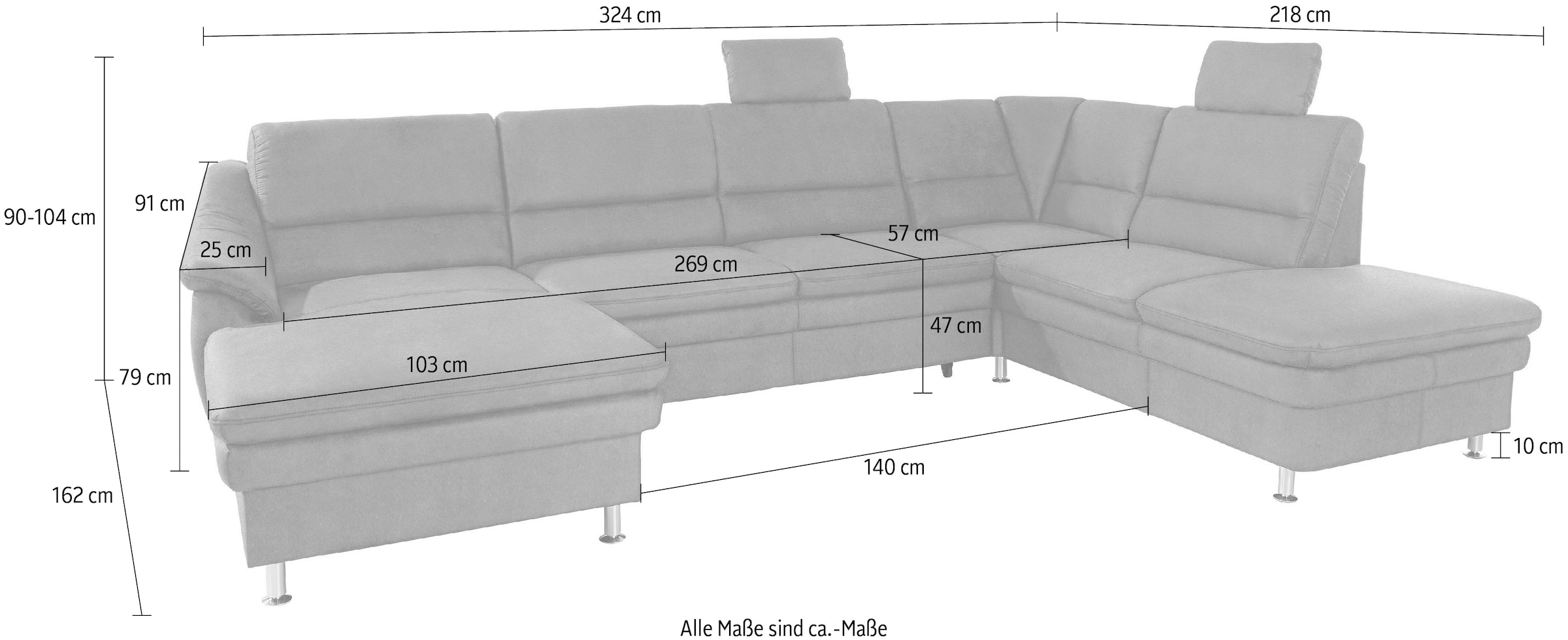 sit&more Wohnlandschaft »Cardoso U-Form« mit Federkern und Kopfstützen, mit Bettfunktion und Relaxfunktion
