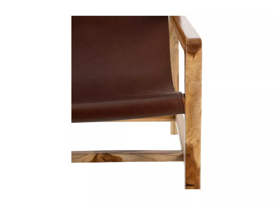 Fauteuil lounge Teck/Cuir Marron - ESSAOUIRA n°2