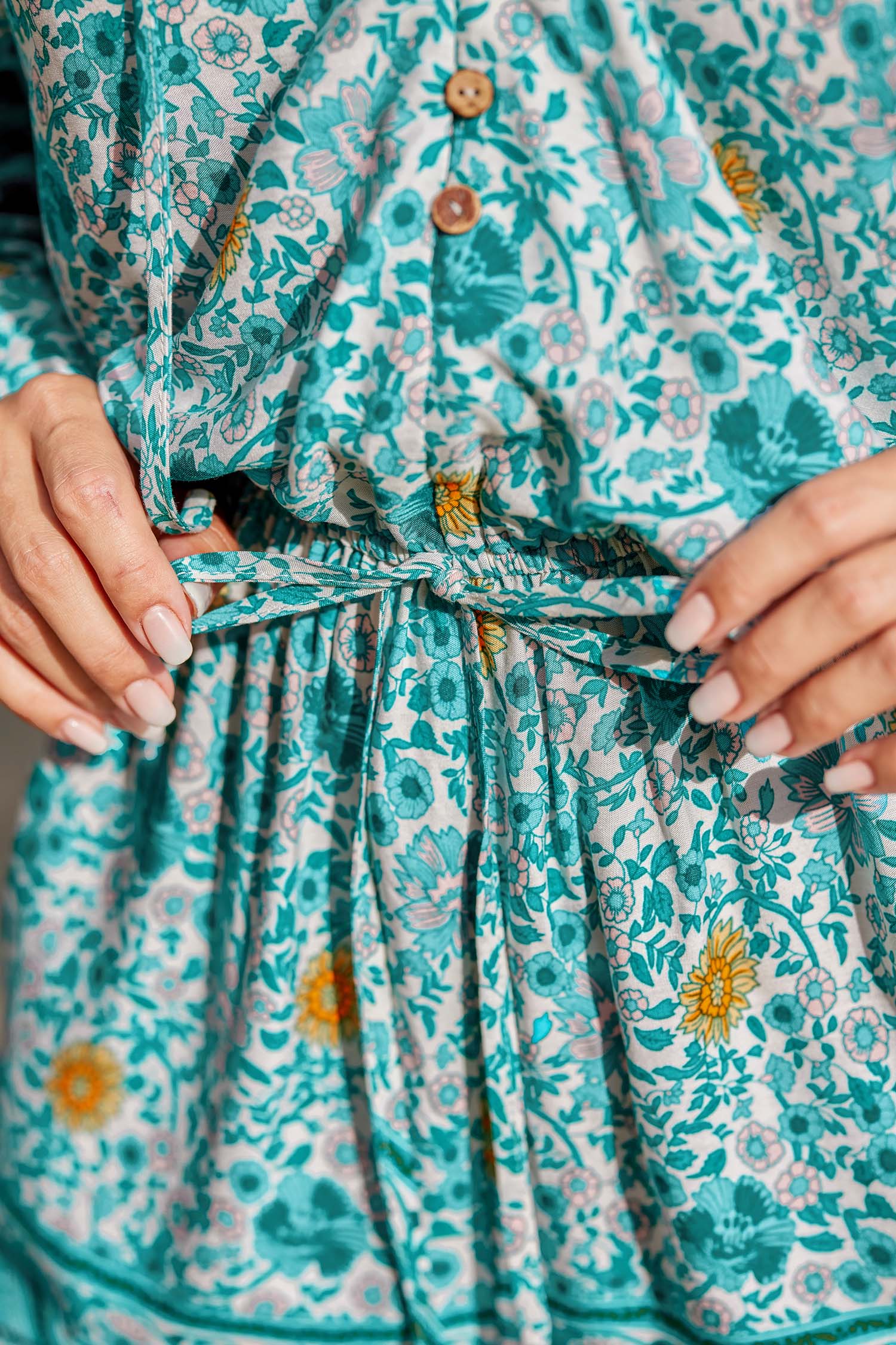 Combishort à manches blouson à fleurs vert clair