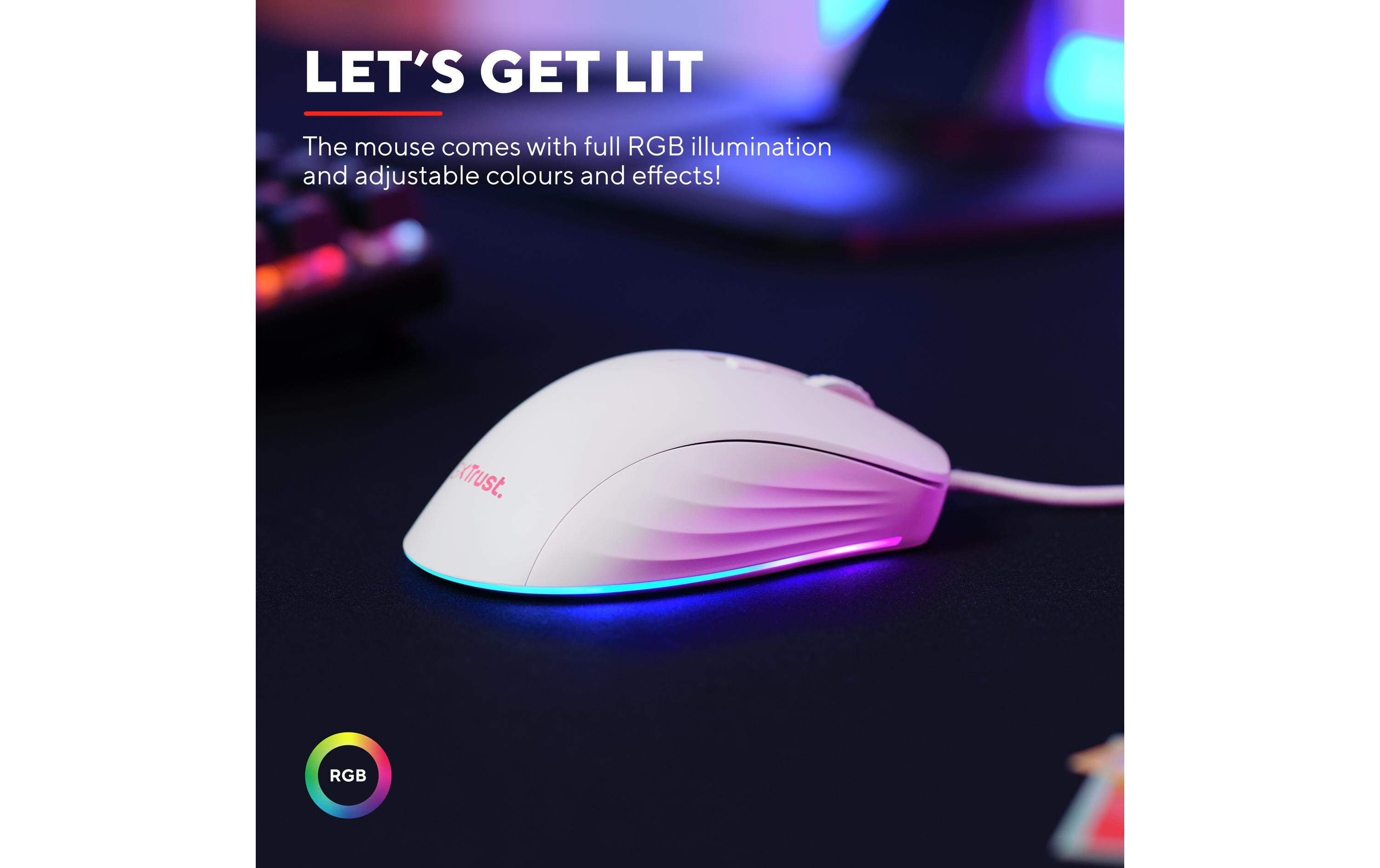 Gaming-Maus GXT924W YBAR+ WeissGaming-Maus mit RGB LED-Beleuchtung