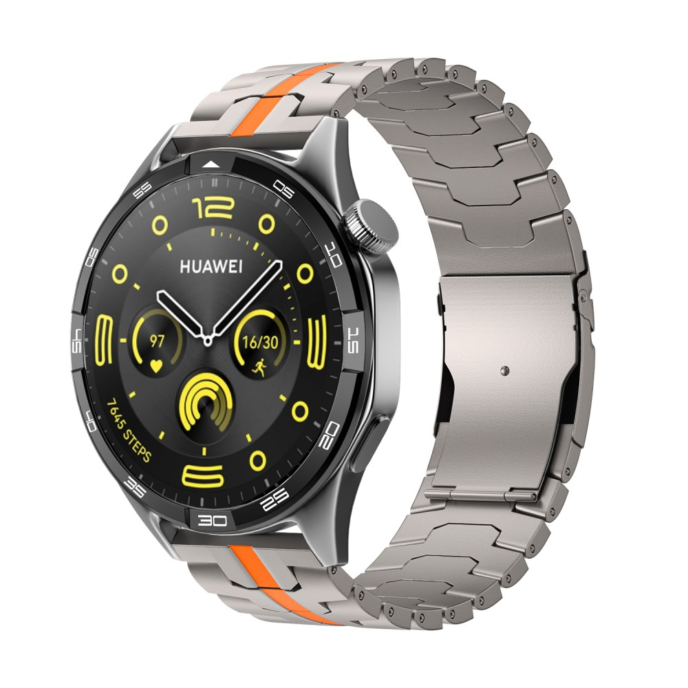 Samsung Galaxy Watch 3 (45mm) Armband aus Titanlegierung mit Reifen-Muster und Butterfly-Verschluss (Gelenkumfang: 220 mm) - Titanium / Orange