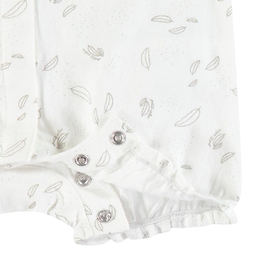 Combinaison courte en coton bio imprimée plumes - Ecru