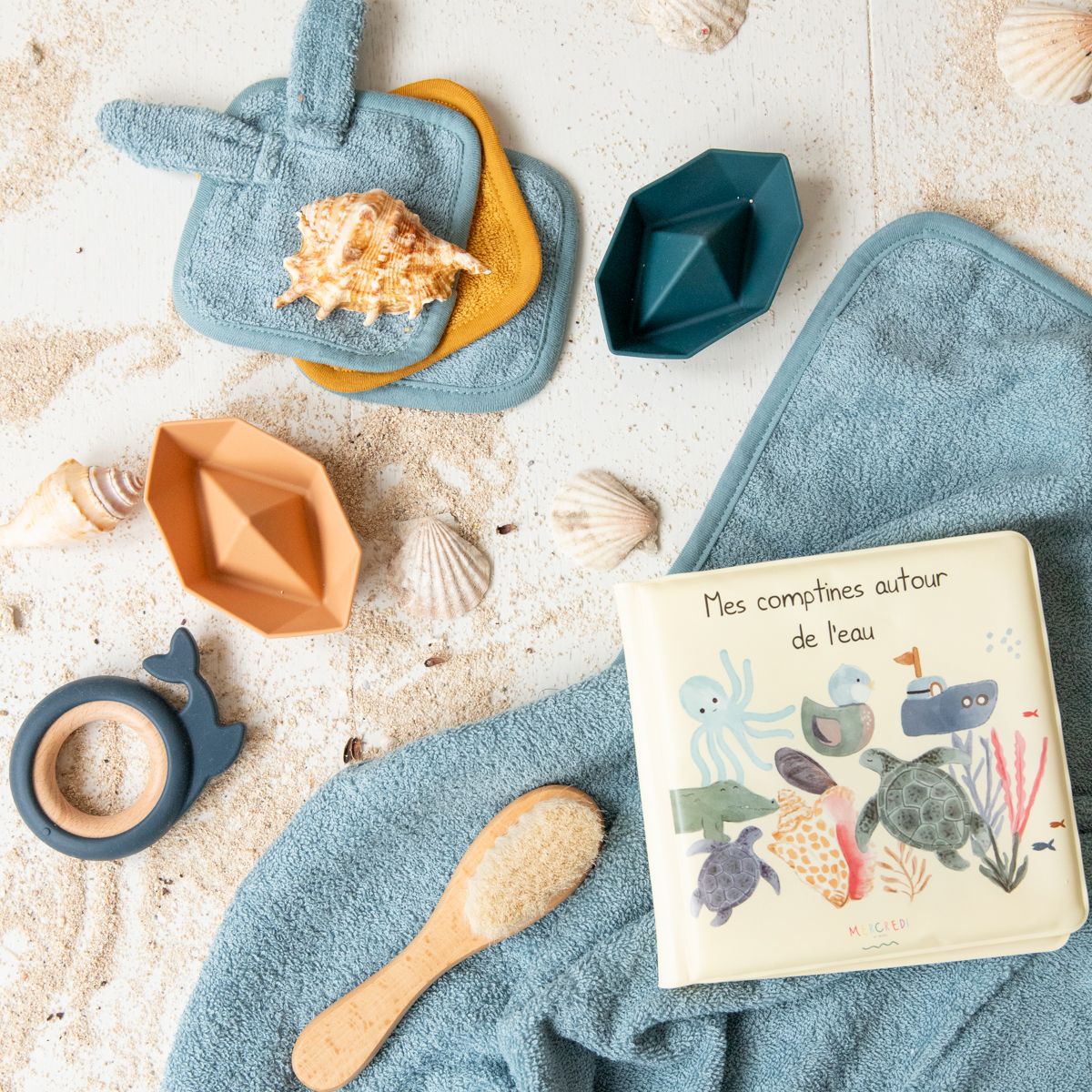 Lot de 4 lingettes lavables en éponge lapin bleu miel Amande