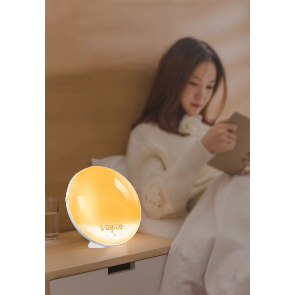 Smart Sunrise Wake Up Licht USB Wecker Sunset Nachtlicht FM Radio Tischuhr Touch Control - Weiss