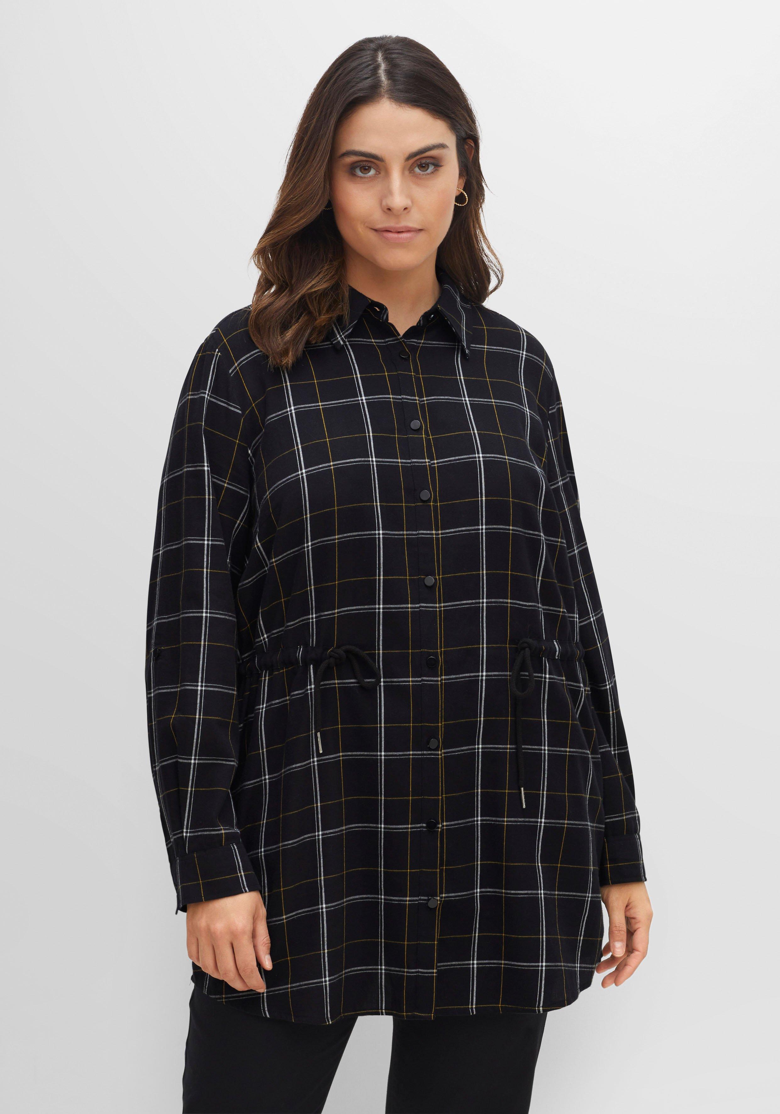 Karierte Longbluse mit Tunnelzug in der Taille