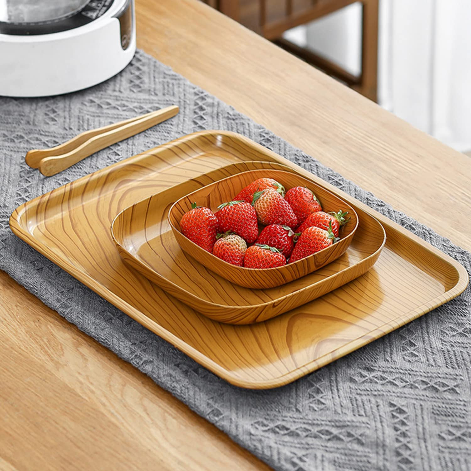 (13-tlg. Set) Serviertablett Küchen Snack Tablett inkl. Schälchen   Teller in Holz Optik - Braun