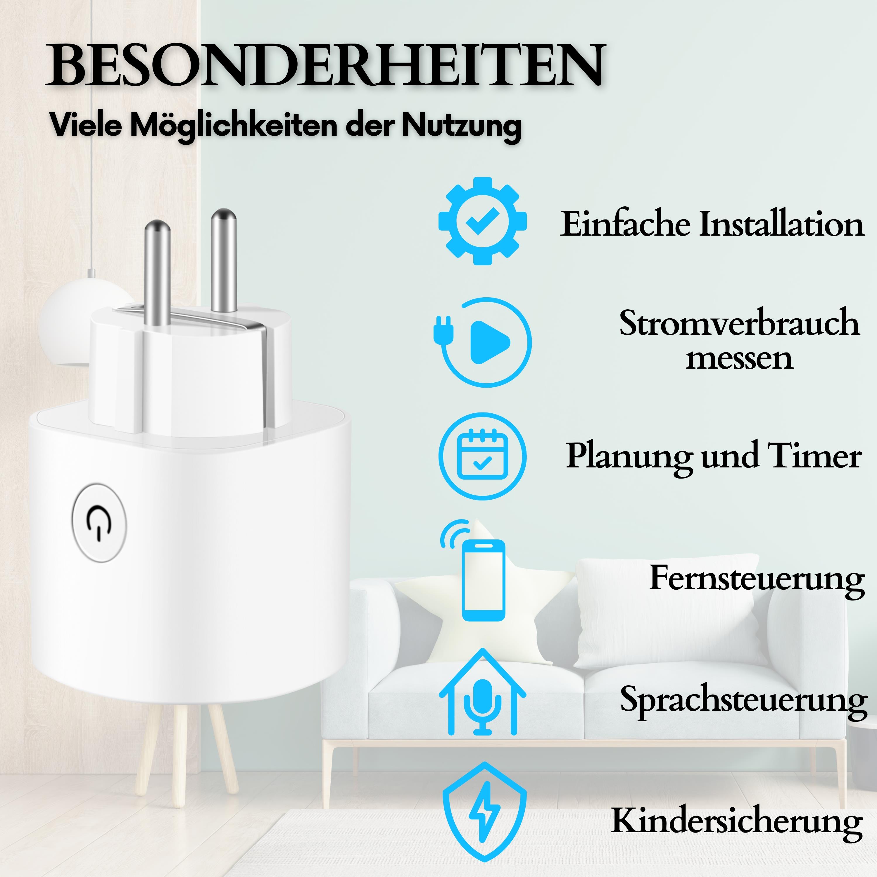 Echos Smart WLAN Steckdose 4er Pack 16A m. Energie Monitor