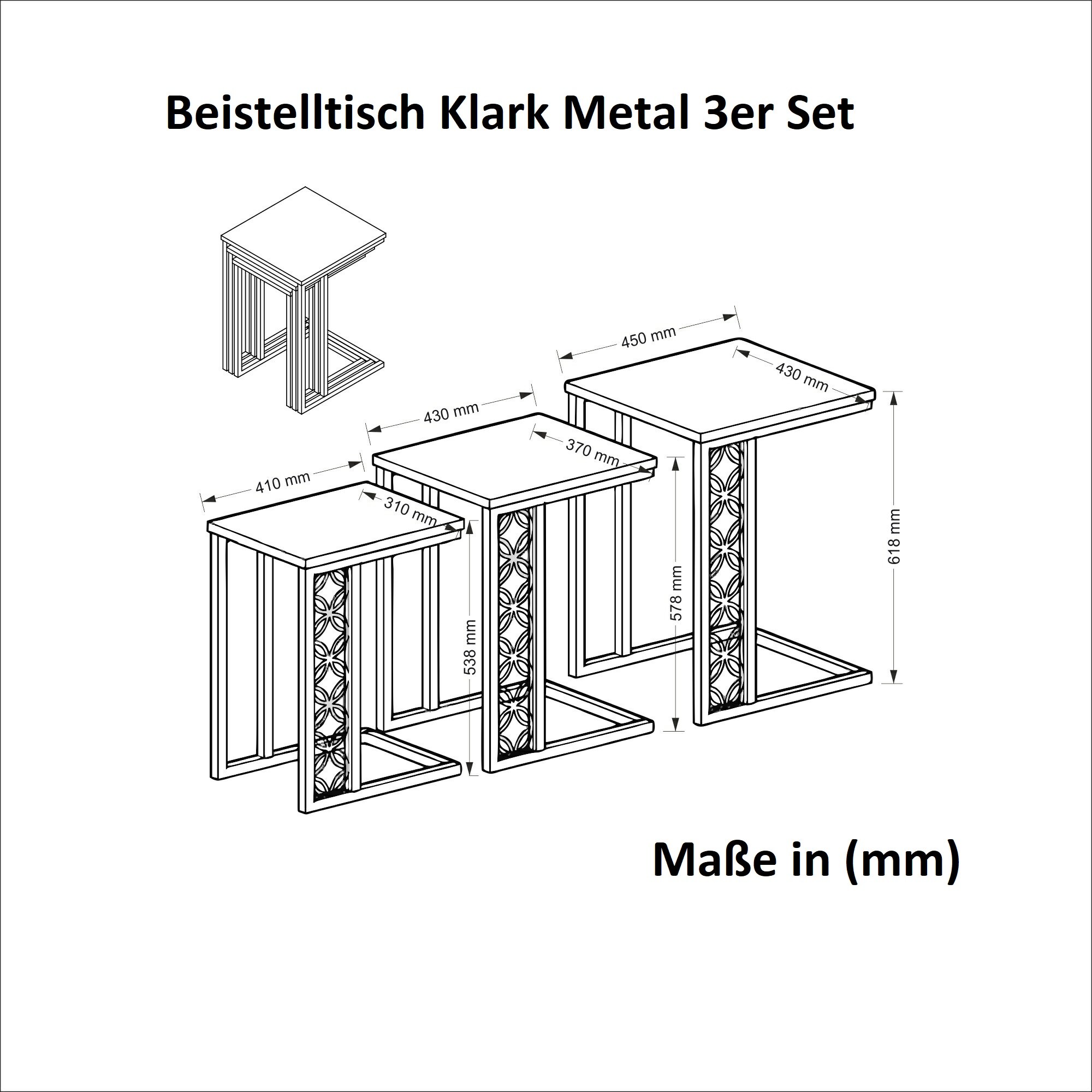 Beistelltisch 3er Set Metall Klark Walnuss
