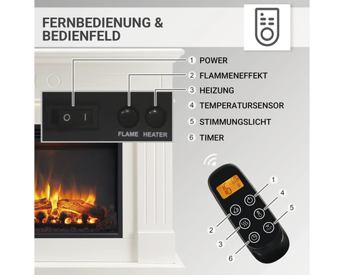 Elektrische haard Balderia Leandros wit 2000 watt incl. afstandsbediening