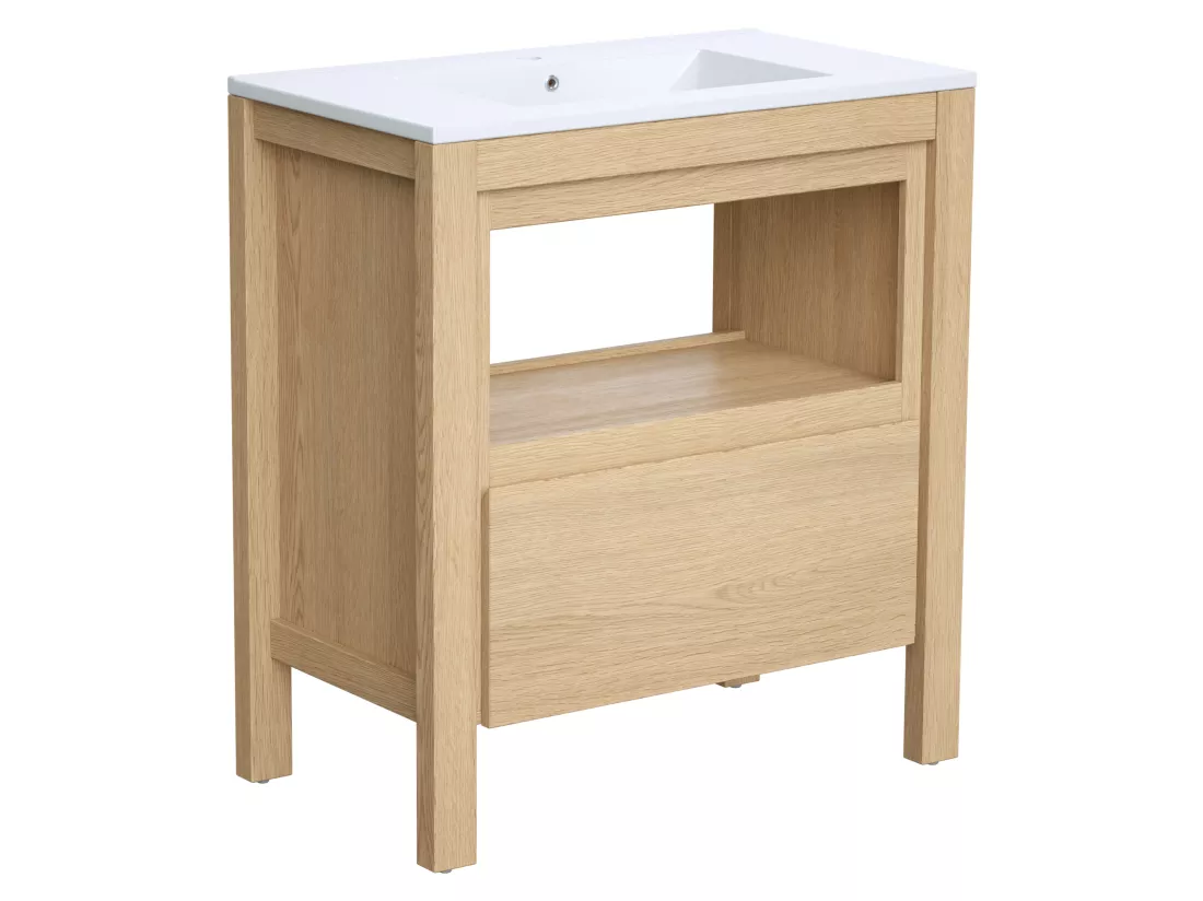 Meuble de salle de bain avec vasque à encastrer - Placage chêne - 80 cm - COSMOTI