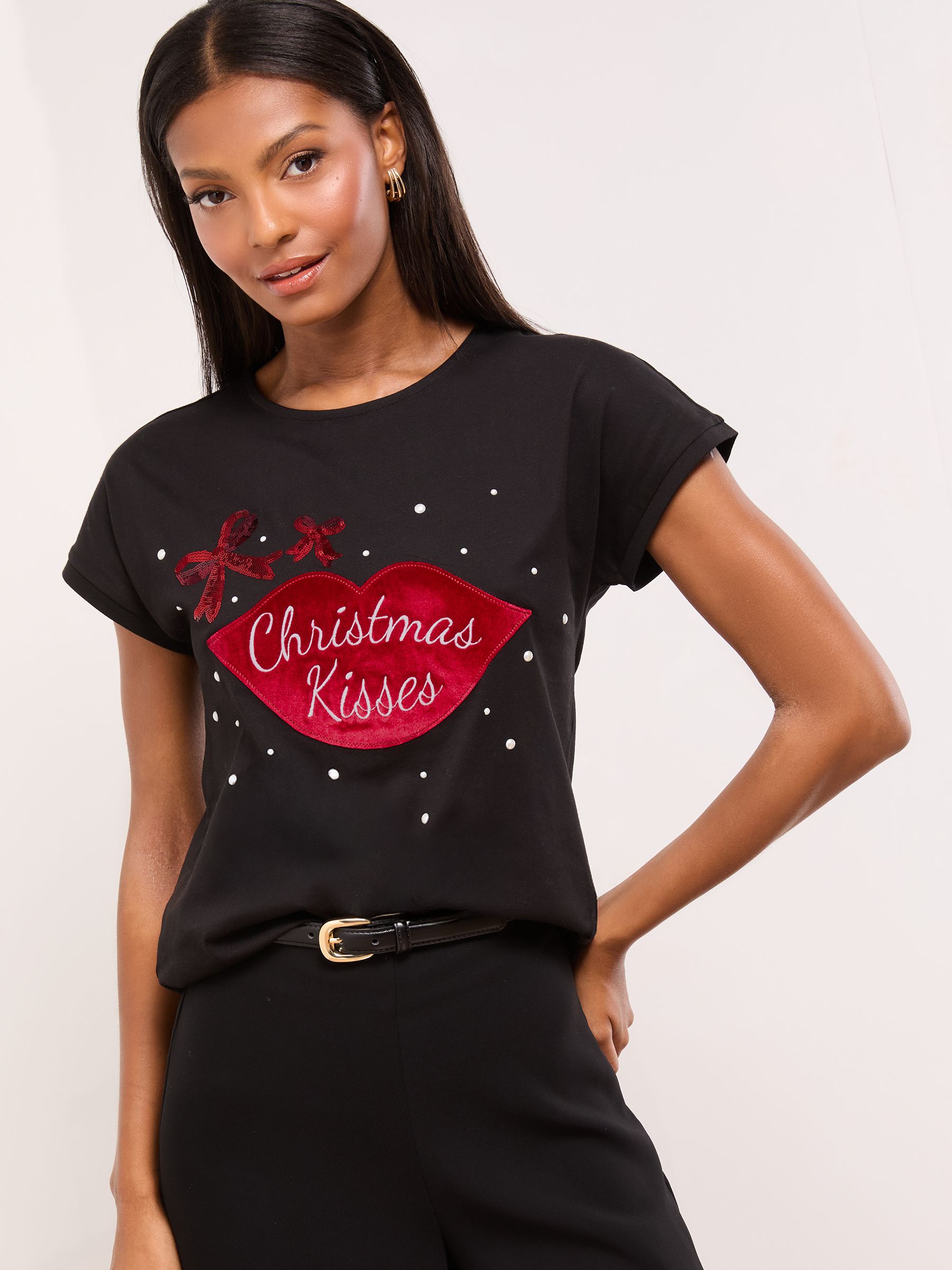 Zwarte Kerstmis kusjes - Lipsy T-shirt met ronde hals