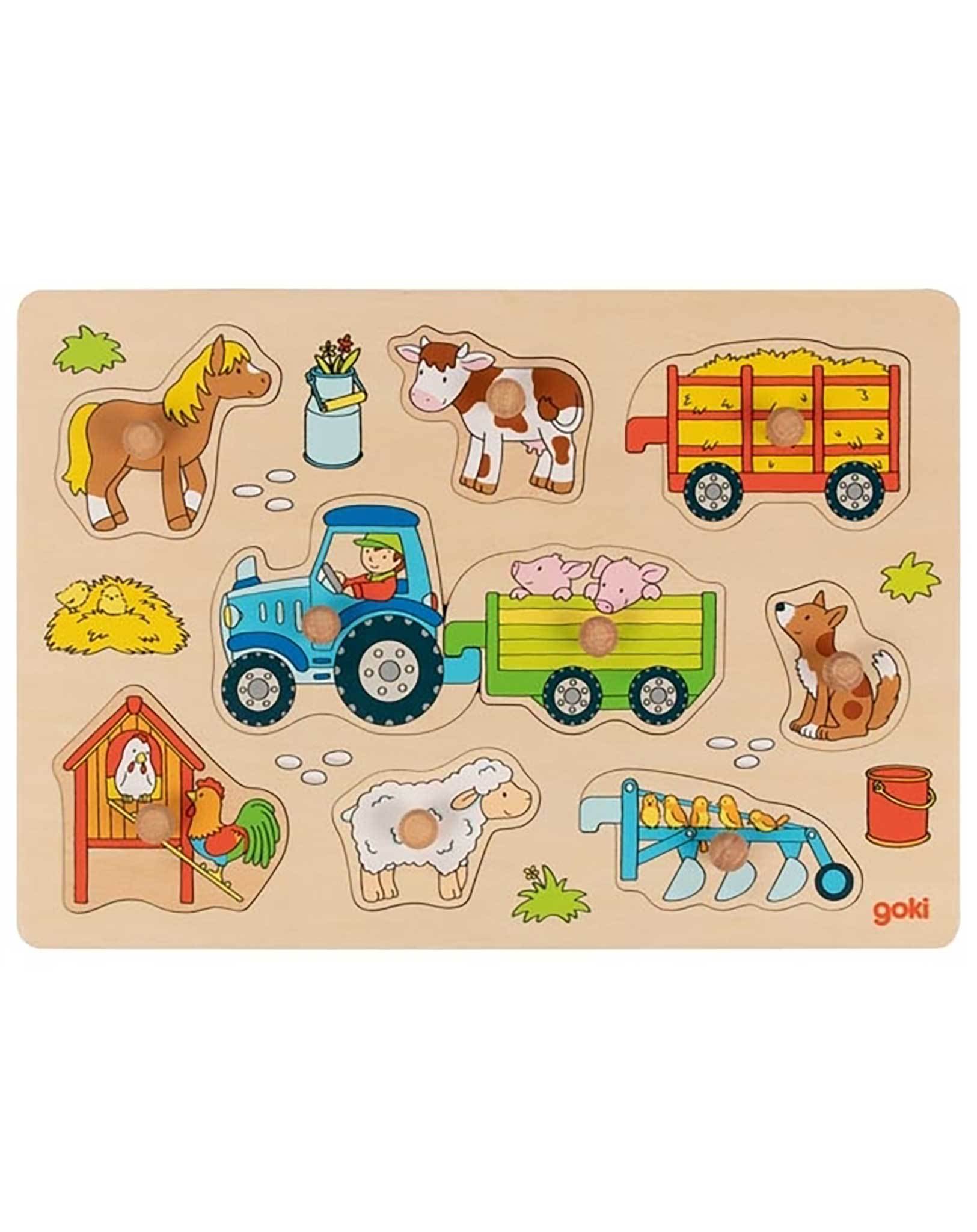 Steckpuzzle Traktor mit Anhängern