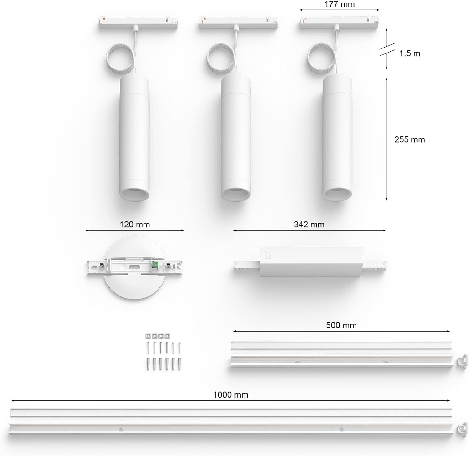 Philips Hue Perifo Railverlichting Plafond - 3 Hanglampen - Basisset - Duurzame LED Verlichting - Wit en Gekleurd Licht - Dimbaar - Verbind met Bluetooth of Hue Bridge - Wit