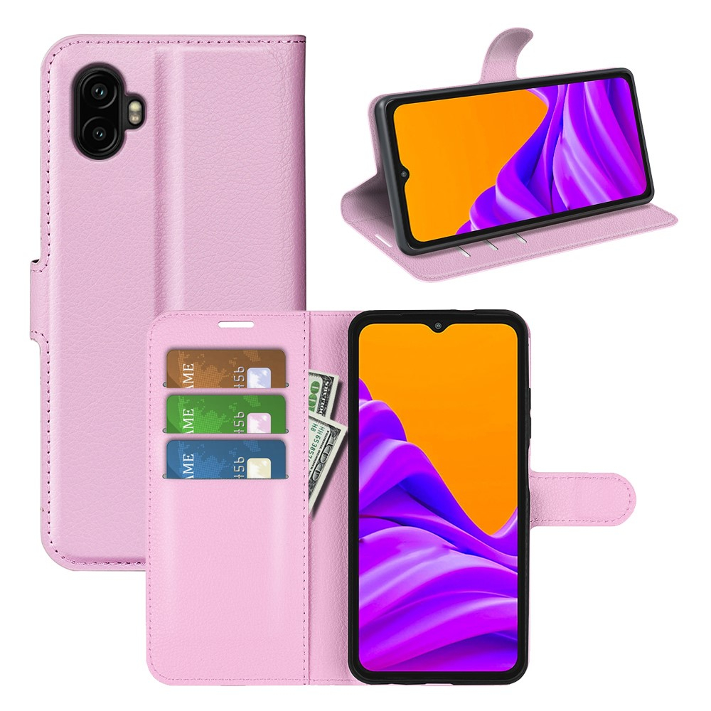 Samsung Galaxy XCover7 Pro Leder Tasche Flip Cover Litchi Look - Rosa
